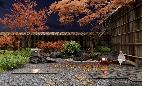 Japanese style courtyard Zen courtyard landscape 3d model