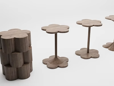Various Modern Wooden Side Tables With Petal Shaped Base And Top Designs 3d model