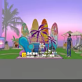 Sanya Summer Outdoor With Colorful Surfboards Palm Tree Decorations Sunshade Umbrella Person Promotion Sign