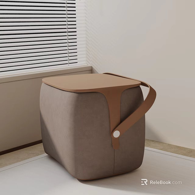 Gray Modern Minimalist Side Table With Brown Leather Handle For Living Room 3d model 