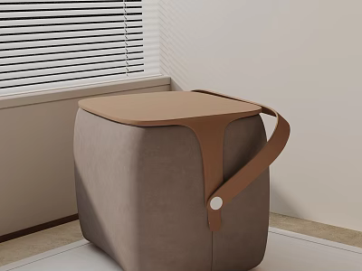 Gray Modern Minimalist Side Table With Brown Leather Handle For Living Room 3d model