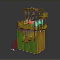 Unique Wooden Multi Level Building With Staircase Railing And Swing Chairs