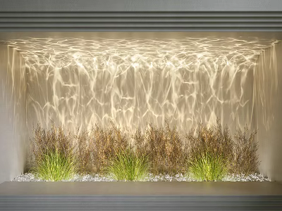 Water Ripple Light Lighting Effect on Interior Wall with Grass Plants and White Pebbles 3d model