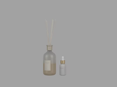 Elegant Fragrance Diffuser Set With Glass Bottles Wooden Cap Golden Lid And Reed Sticks 3d model