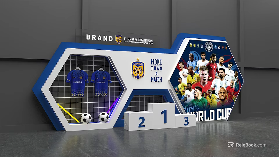 World Cup Photo Check in Spot With Football Jerseys Soccer Balls Podium And Player 3d model 