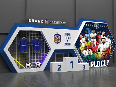 World Cup Photo Check in Spot With Football Jerseys Soccer Balls Podium And Player 3d model