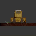 Vintage Bulldozer Model Displayed On Circular Wooden Base With Dirt Gravel And Fern Plant