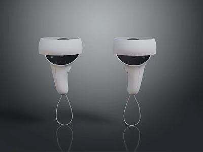 Two White Modern Security Cameras With Hanging String Design Features 3d model