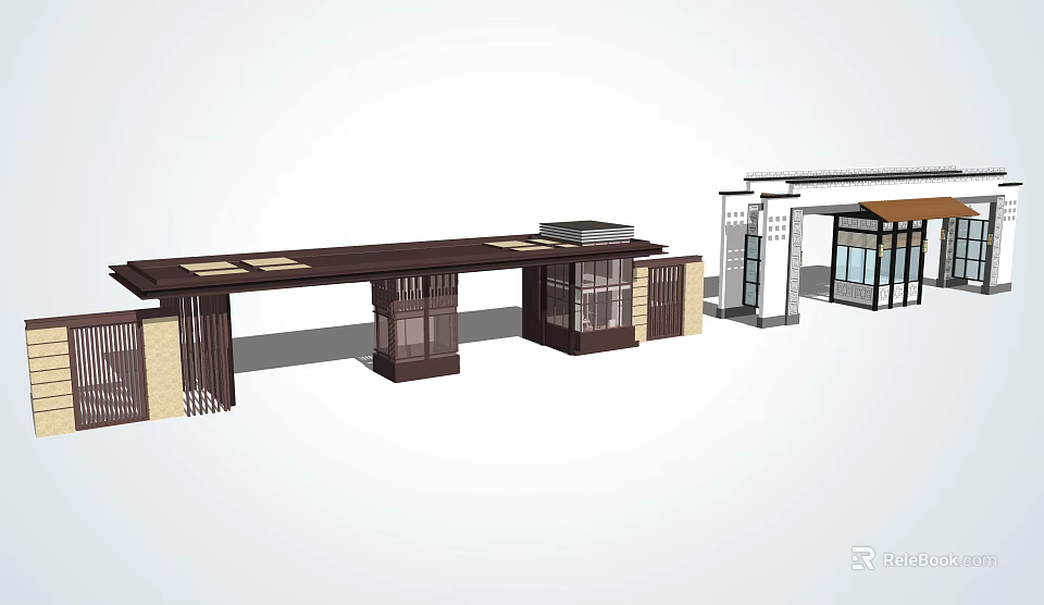 Modern Entrance Gate Design With Canopy Glass Doors And Metal Frames 3d model 