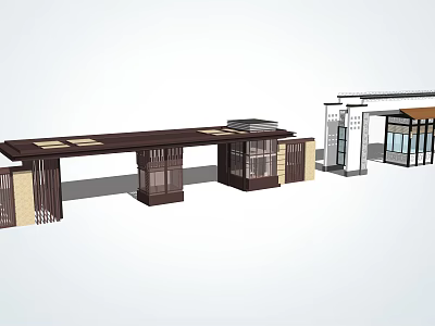 Modern Entrance Gate Design With Canopy Glass Doors And Metal Frames 3d model