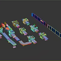 Industrial Logistics Sorting System With Conveyor Belts Automated Equipment And Blue Fences