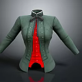 Vintage Green Coat With Red Lining And Black Bow Tie Design