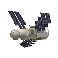 Cartoon Space Scene With Spaceship Solar Panels And Starry Galaxy Background