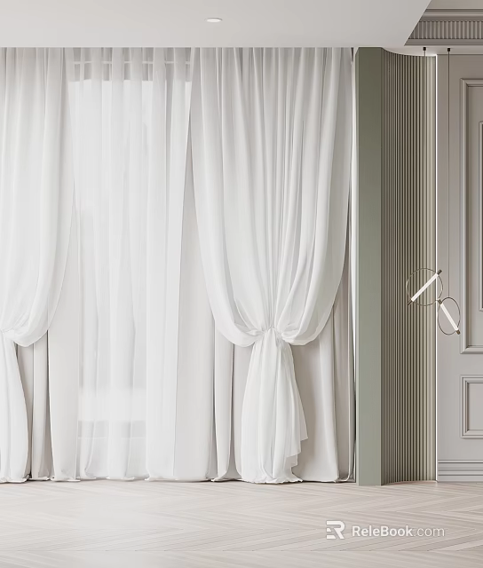 White Sheer Curtains With Elegant Bow Tie Design For Indoor Window Decoration 3d model 