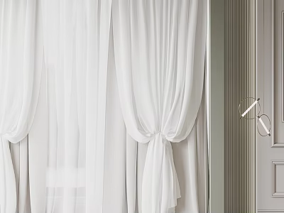 White Sheer Curtains With Elegant Bow Tie Design For Indoor Window Decoration 3d model