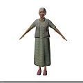 Elderly Woman with Gray Hair Wearing Green Patterned Dress Gray Vest Pink Shoes Arms Outstretched