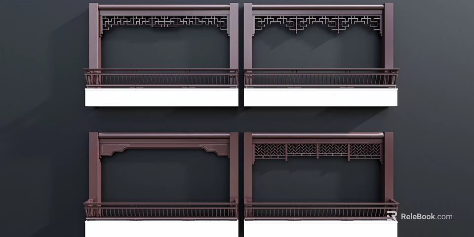 Traditional Chinese Wooden Carved Architectural Components With Intricate Decorative Patterns 3d model