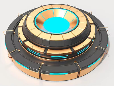 Industrial Equipment With Circular Metallic Rings Blue Central Panel Gold Black Finish And Mechanical Structure 3d model
