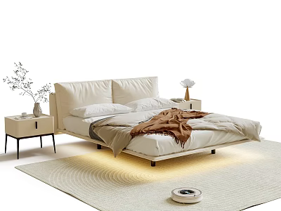 Modern Double Bed Setup With Bedside Tables Lamp Soft Bedding And Area Rug 3d model