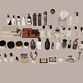 Assorted Daily Cleaning Products And Toiletries Arranged On Wooden Floor