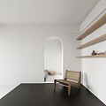 Modern Dining and Living Room Interior with Open Concept Wooden Furniture and White Cabinets