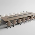 Modern Long Wooden Conference Table With Rolling Office Chairs In Meeting Room