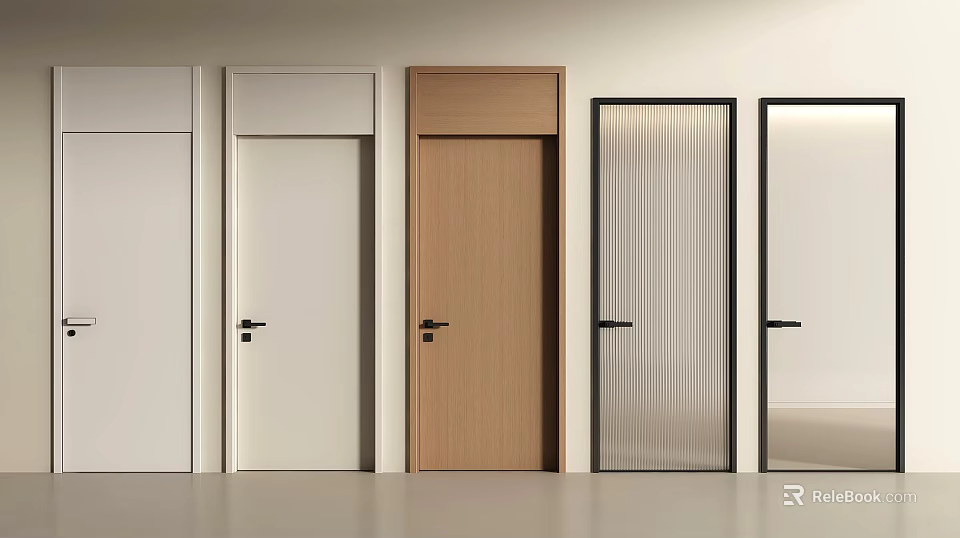 Modern Interior Swing Doors With Various Design Styles And Materials 3d model 