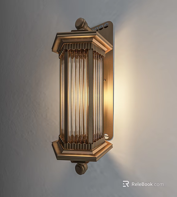 Modern Brass Wall Lamp With Vertical Glass Bars And Warm Illumination 3d model 