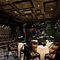 Stylish Retro Bubble Tea Shop Interior With Cozy Seats Lush Greenery And Wooden Ceiling Design