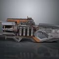 Futuristic Mechanical Weapon With Gray And Orange Structure And Magazine Barrels