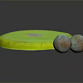 Yellow Flying Disc With Cartoon Design And Two Gray Balls