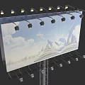 Tall Metal Billboard Structure With Illuminated Lights And Scenic Sky Mountain Design