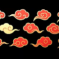 Traditional Red And Yellow Cloud Patterns On Black Background Decorative Design 3d model