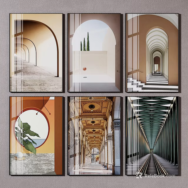 Architectural Design Spaces Featuring Arches Corridors Green Plants And Circular Decor 3d model 