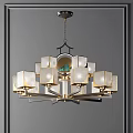 Traditional Chinese Pendant Light with Golden Frame Glass Lampshade and Jade Decoration