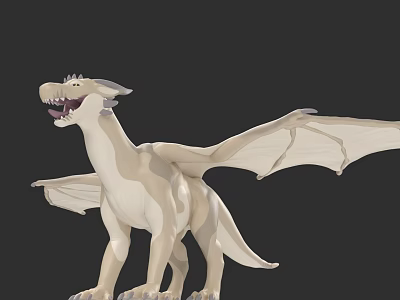 Cream Colored Dragon Game Movie Character with Spread Wings and 3D Model Design 3d model