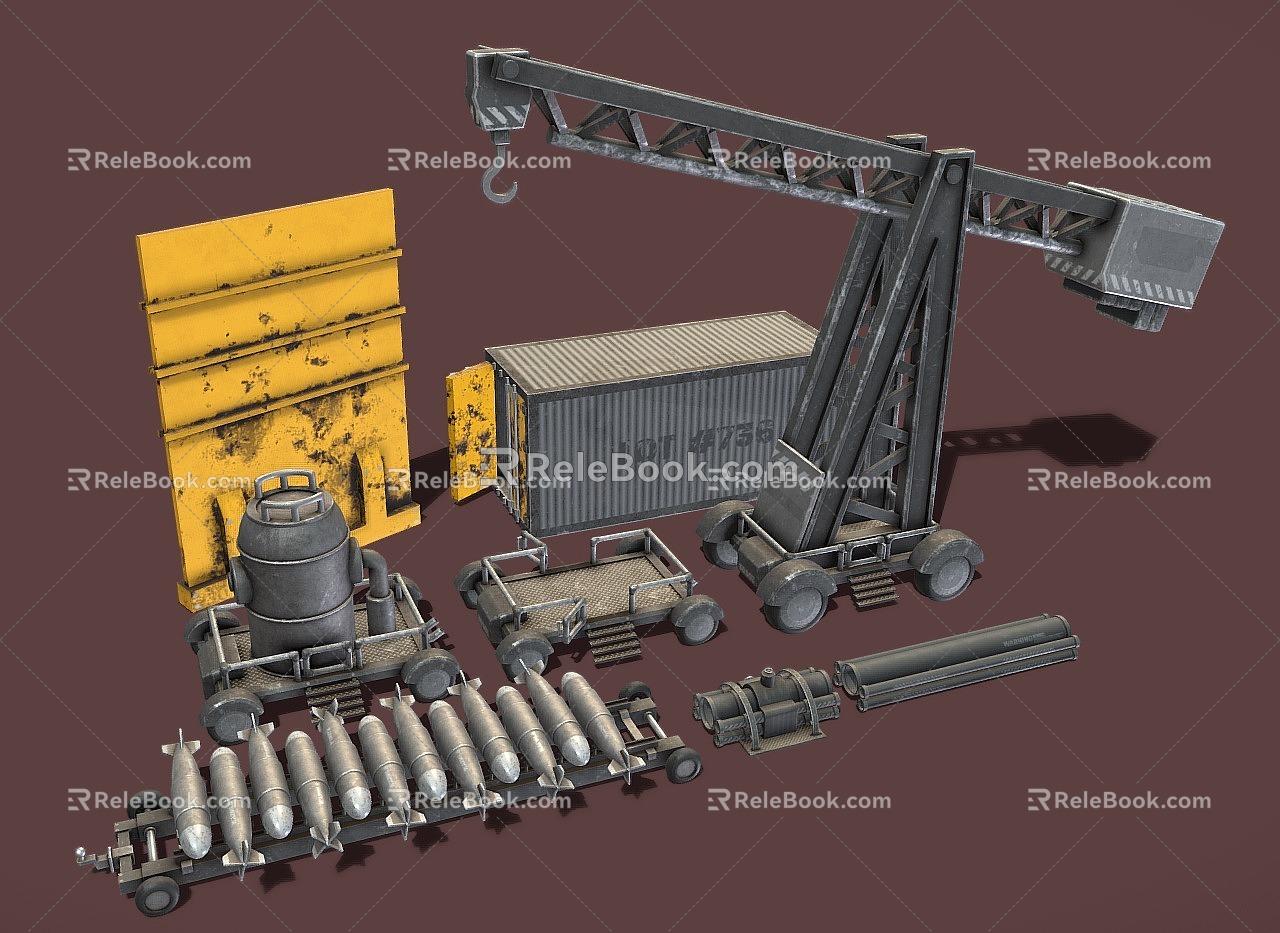 Machinery Military Equipment Industrial Equipment Crane Missile Container 3d model