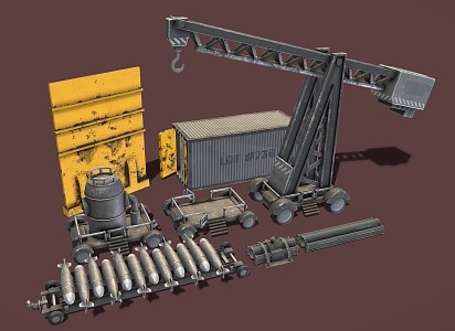 Machinery Military Equipment Industrial Equipment Crane Missile Container 3d model