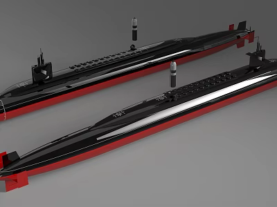 Two Modern Military Black And Red Submarines With Missile Launchers 3d model Two Modern Military Black And Red Submarines With Missile Launchers 3d model