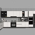 Modern Kitchen Interior With White Cabinets Black Appliances And Island Countertop