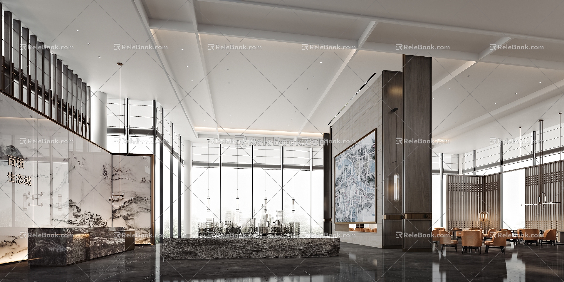 New Chinese Sales Office Sales Lobby 3d model