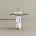 Elegant Side Table With White Marble Column Black Round Top Stacked Books And Gold Base 3d model