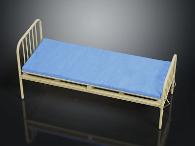 Minimalist Metal Bed Frame With Blue Mattress And Sleek Structure Design 3d model