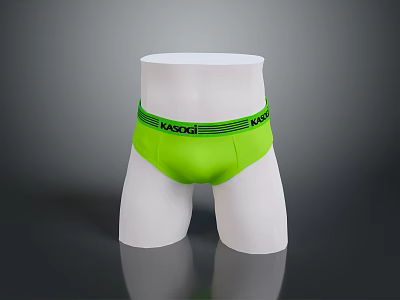 Green Men's Underwear on White Mannequin with Black Green Striped Waistband and KICOO Logo 3d model