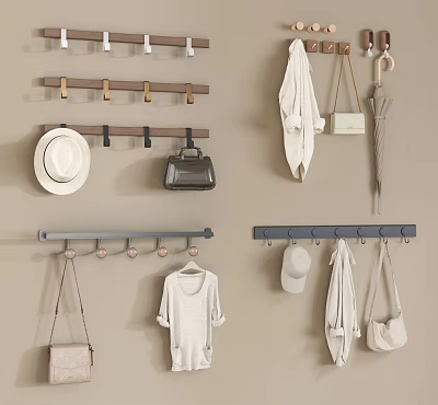 Functional Wall Hooks for Hanging Hats Bags Coats and Umbrellas in Home Entryway 3d model