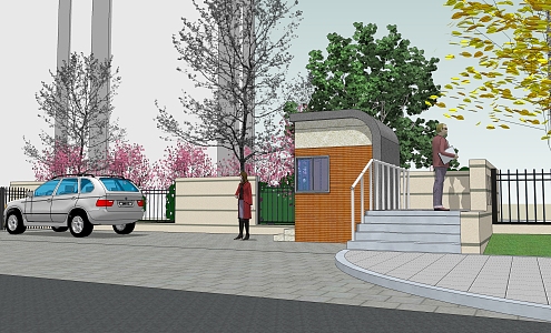 Entrance and exit of modern gate community 3d model