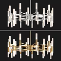 Modern Geometric Chandelier With Gold And Silver Frame And Vertical Light Elements 3d model