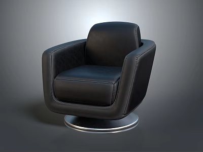 Modern Black Leather Accent Chair With Circular Metal Base And Comfortable Armrests 3d model