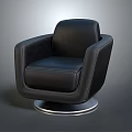 Modern Black Leather Accent Chair With Circular Metal Base And Comfortable Armrests