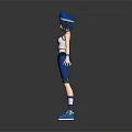 3D Character Creature In Blue White Outfit With Hat Sleeveless Top And Boots